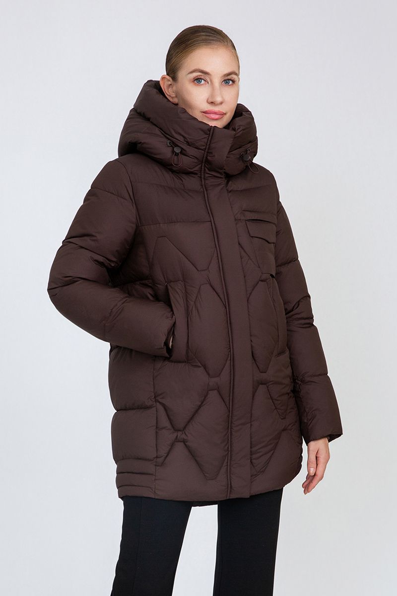 Women's Diamond-Quilted Mid-Length Puffer Coat with Adjustable Hood