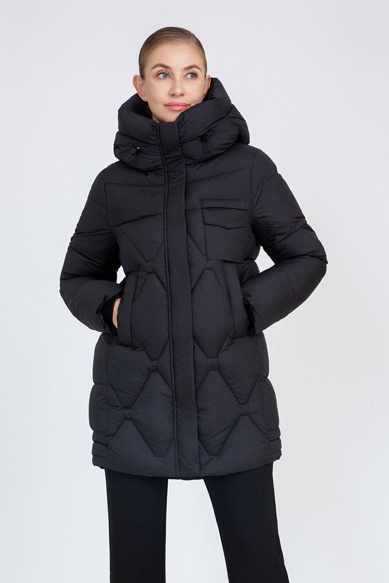 Women's Diamond-Quilted Mid-Length Puffer Coat with Adjustable Hood