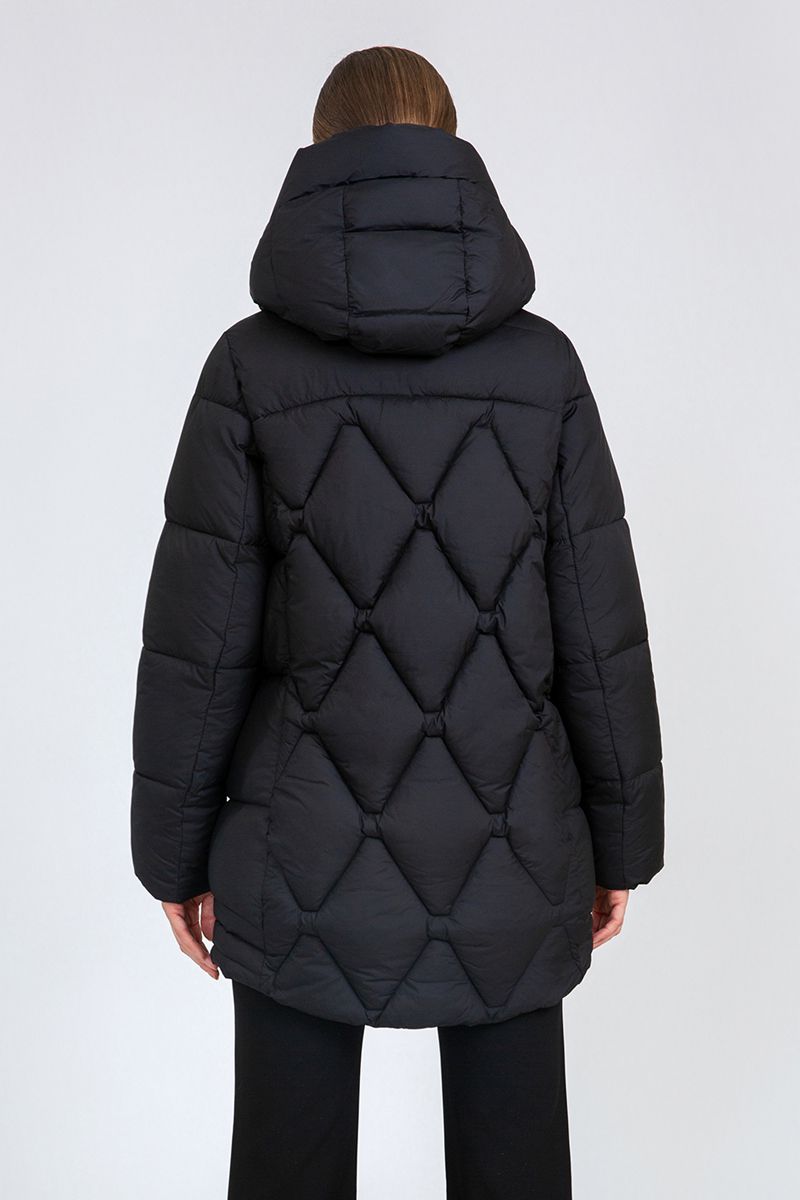 Women's Diamond-Quilted Mid-Length Puffer Coat with Adjustable Hood