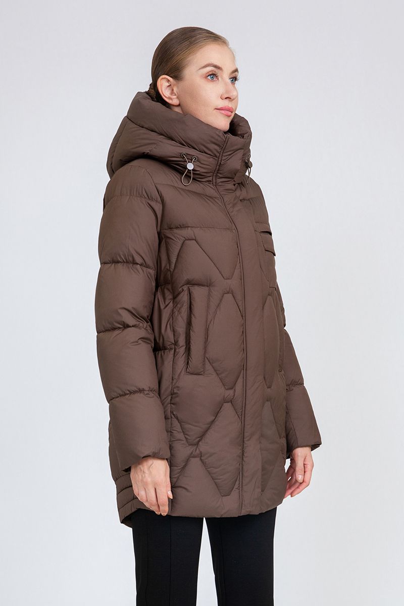 Women's Diamond-Quilted Mid-Length Puffer Coat with Adjustable Hood