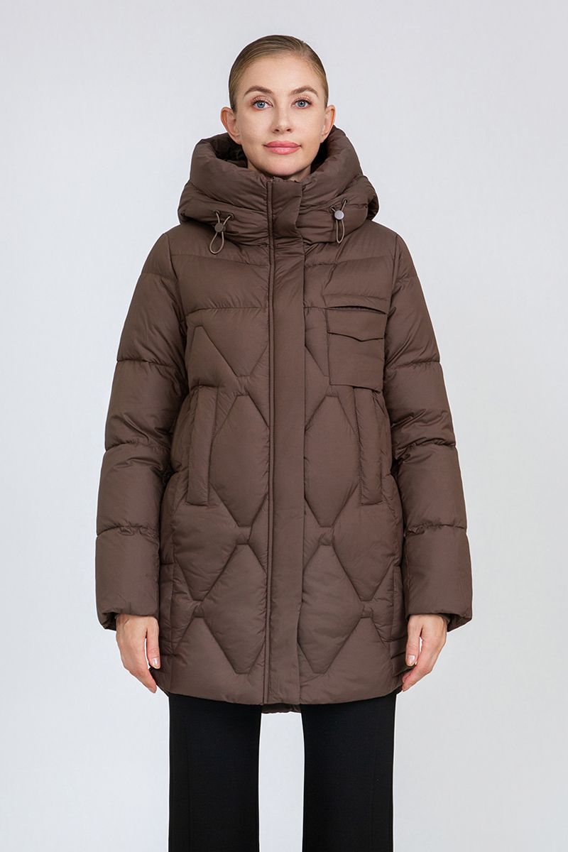 Women's Diamond-Quilted Mid-Length Puffer Coat with Adjustable Hood