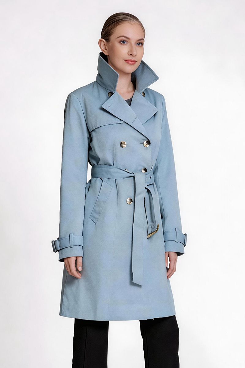 Women's Classic Double-Breasted Trench Coat with Belt & Cuff Straps