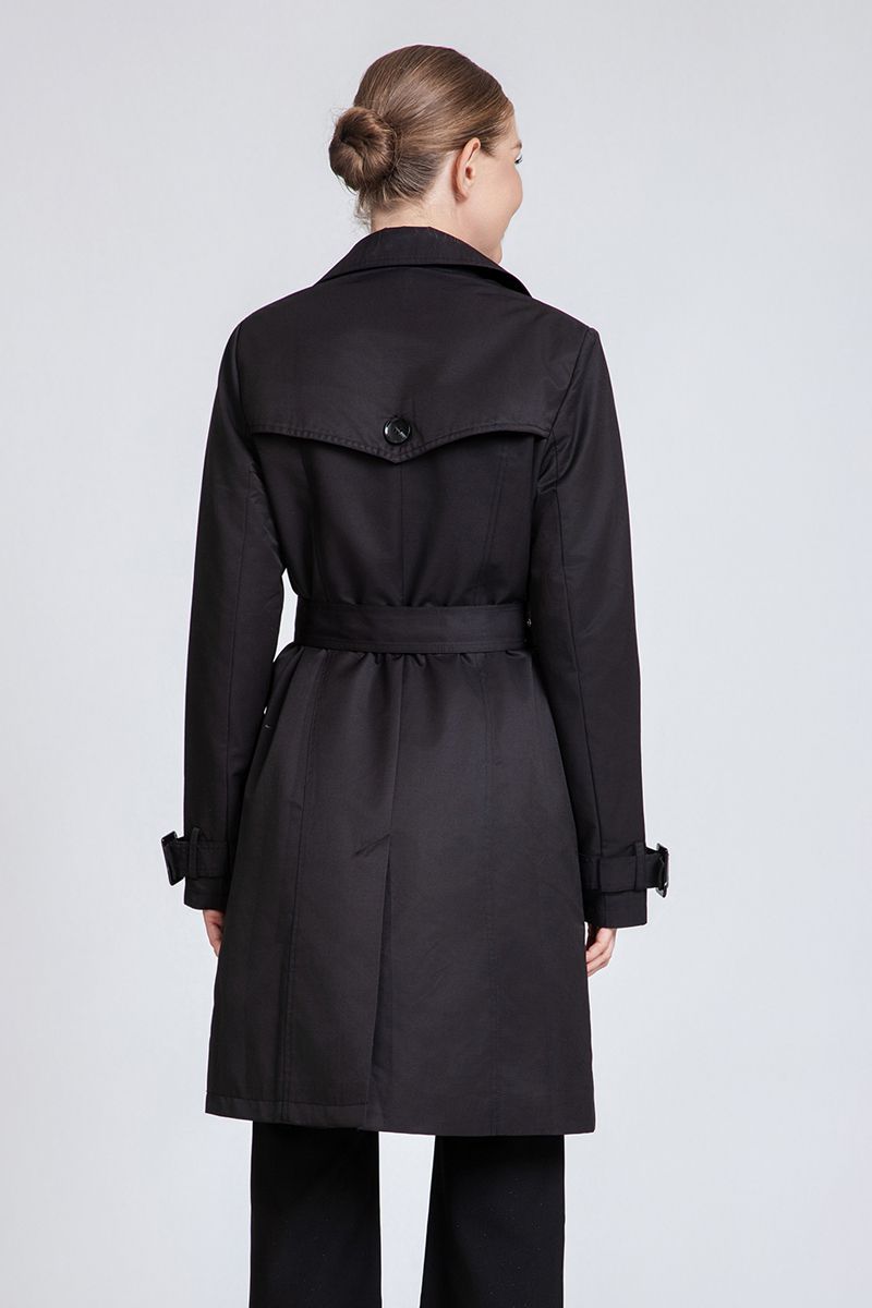 Women's Classic Double-Breasted Trench Coat with Belt & Cuff Straps