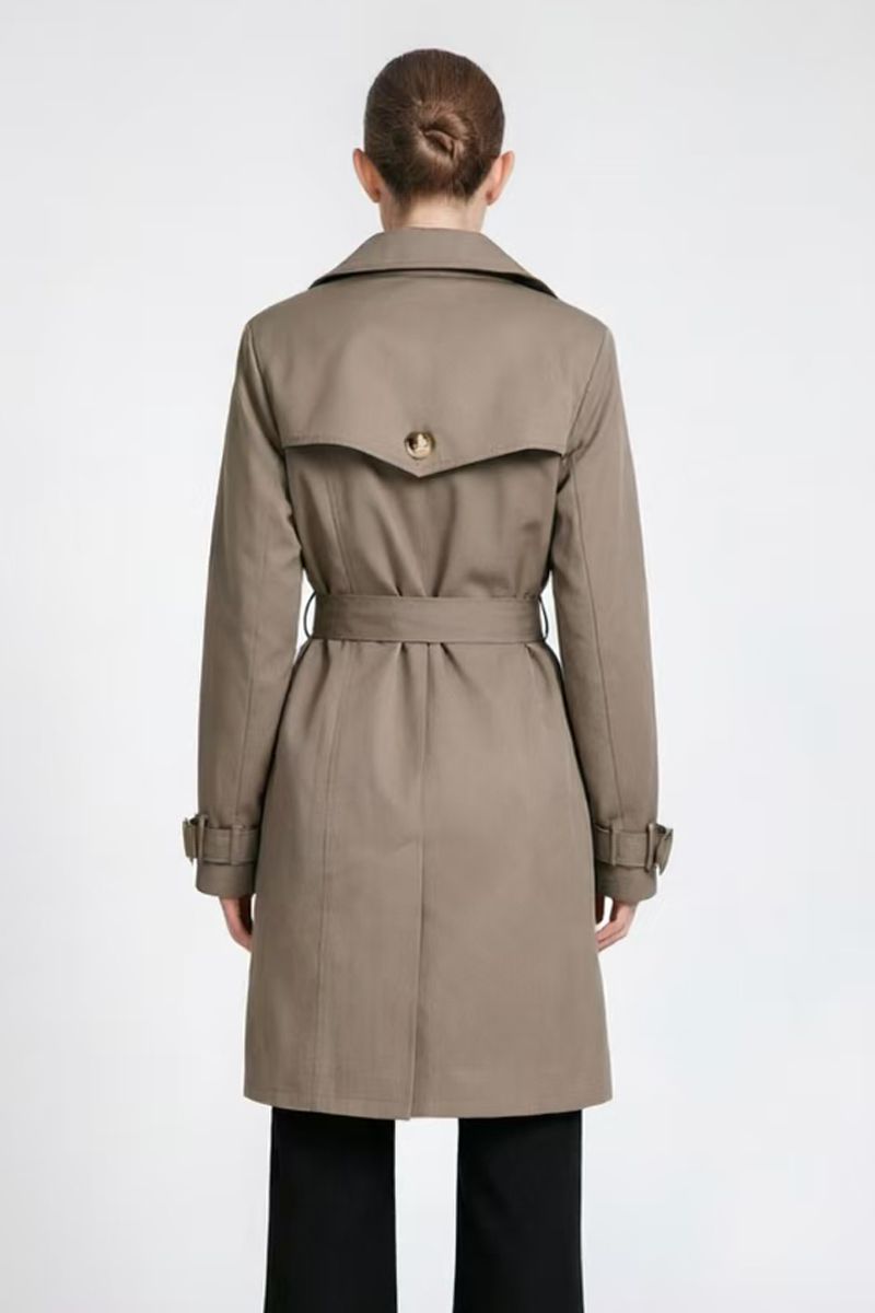 Women's Classic Double-Breasted Trench Coat with Belt & Cuff Straps