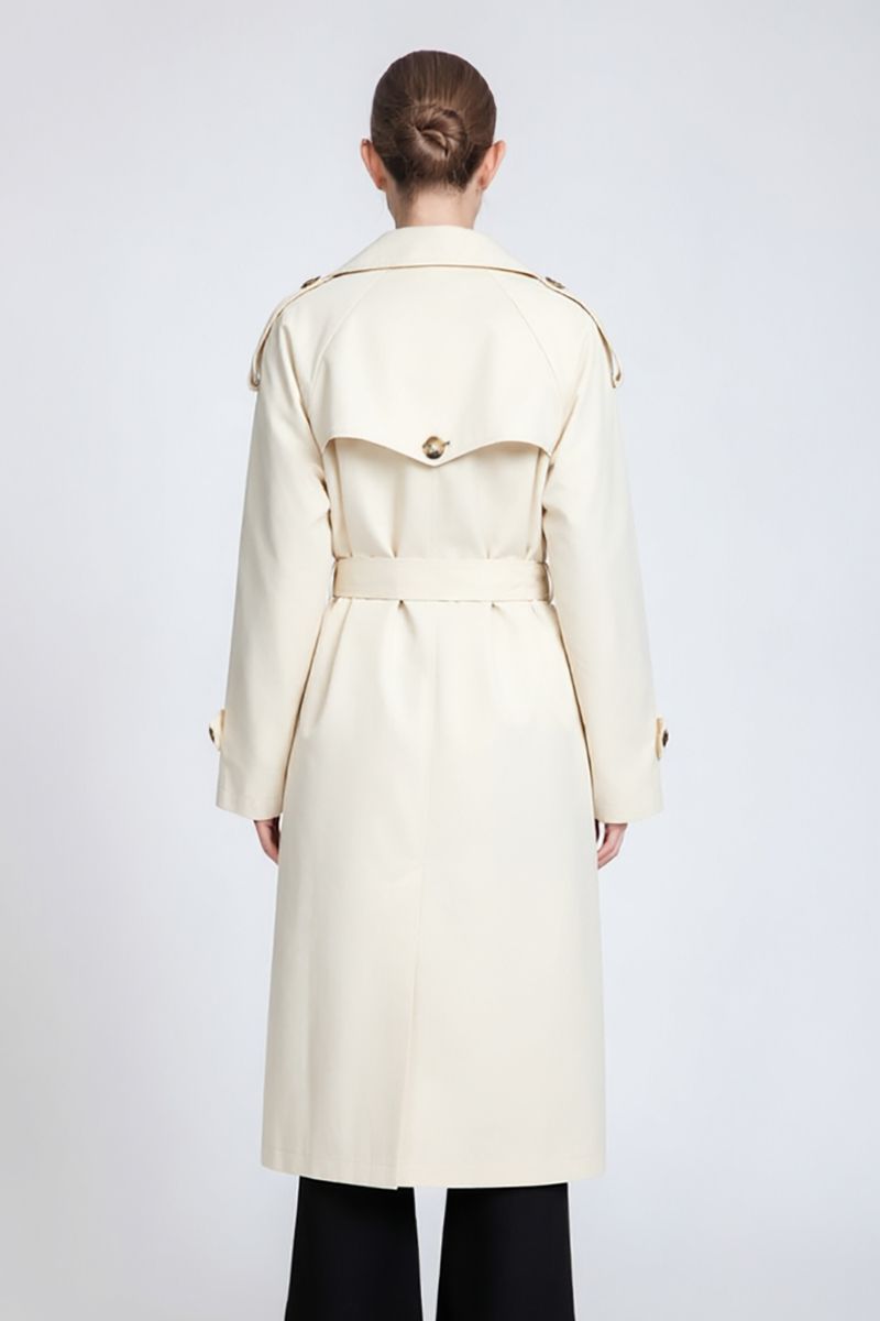 Women's Maxi Double-Breasted Trench Coat with Epaulettes & Waist Belt