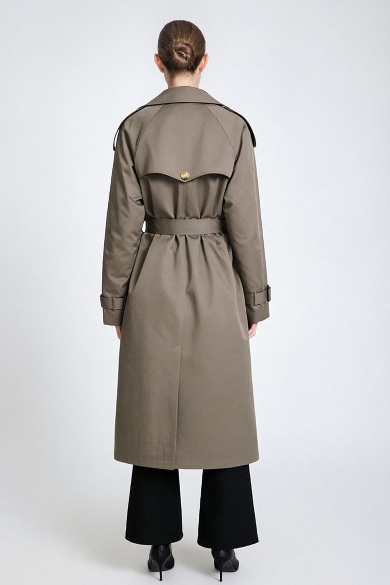 Women's Maxi Double-Breasted Trench Coat with Epaulettes & Waist Belt