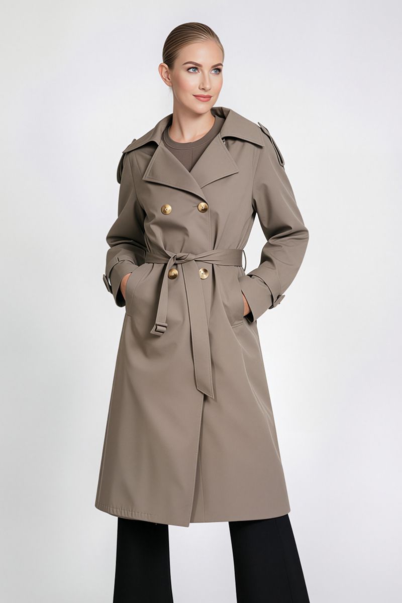 Women's Tailored Double-Breasted Trench Coat with Belted Cuffs