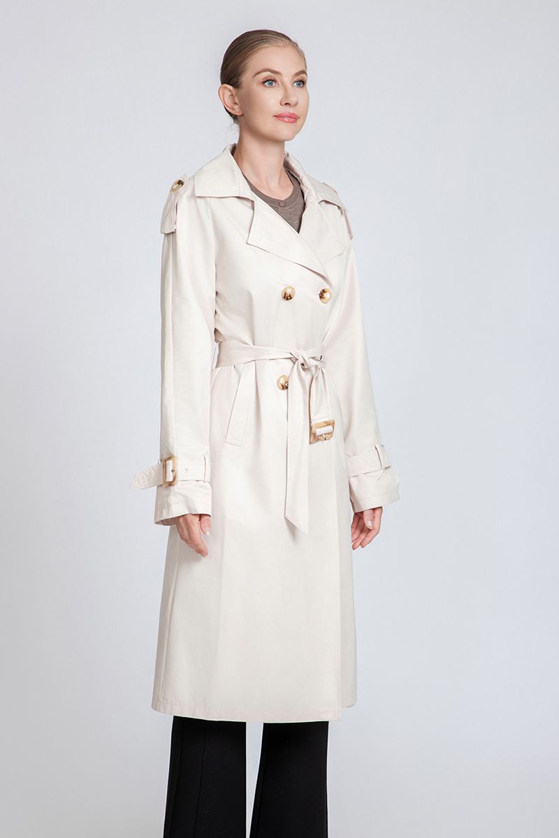 Women's Tailored Double-Breasted Trench Coat with Belted Cuffs