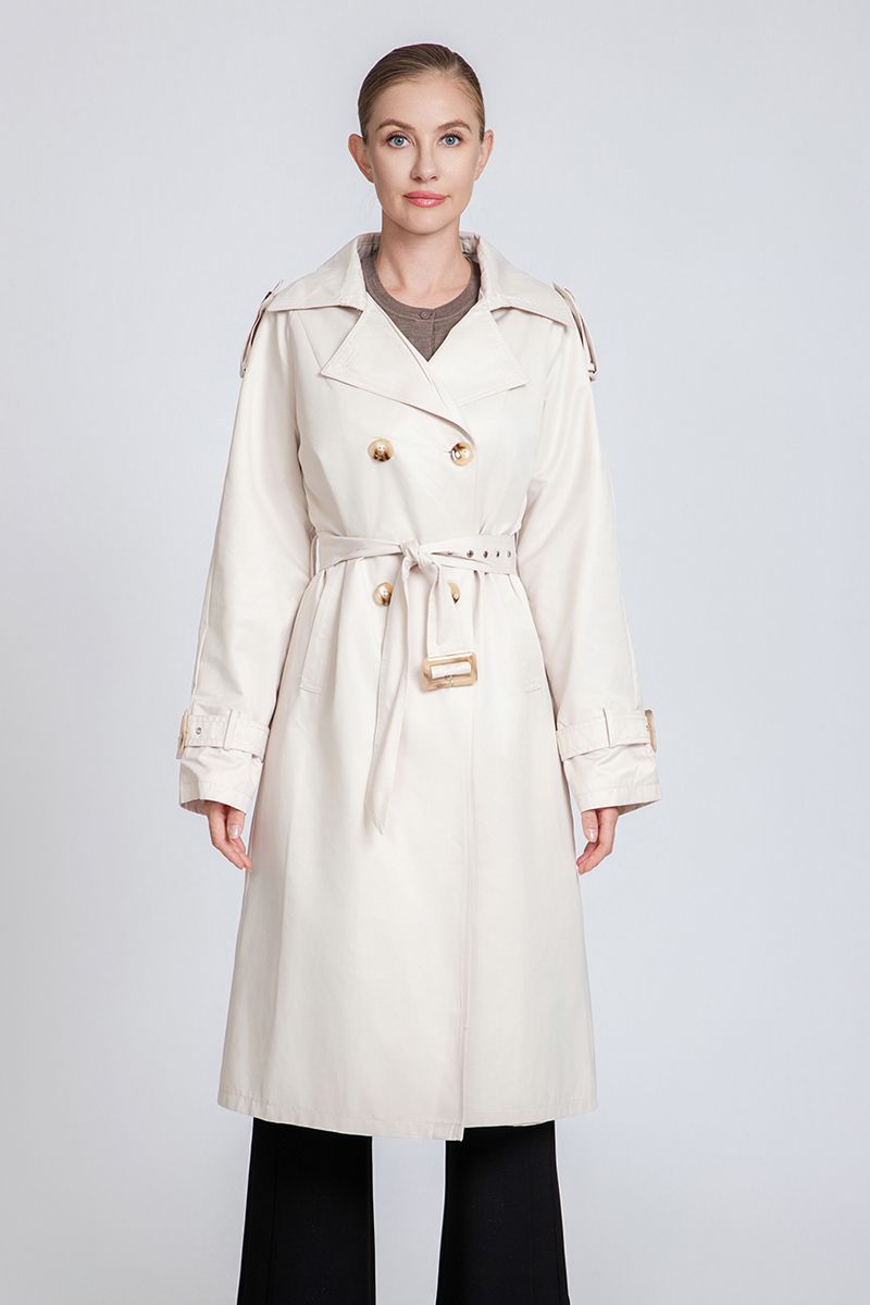 Women's Tailored Double-Breasted Trench Coat with Belted Cuffs
