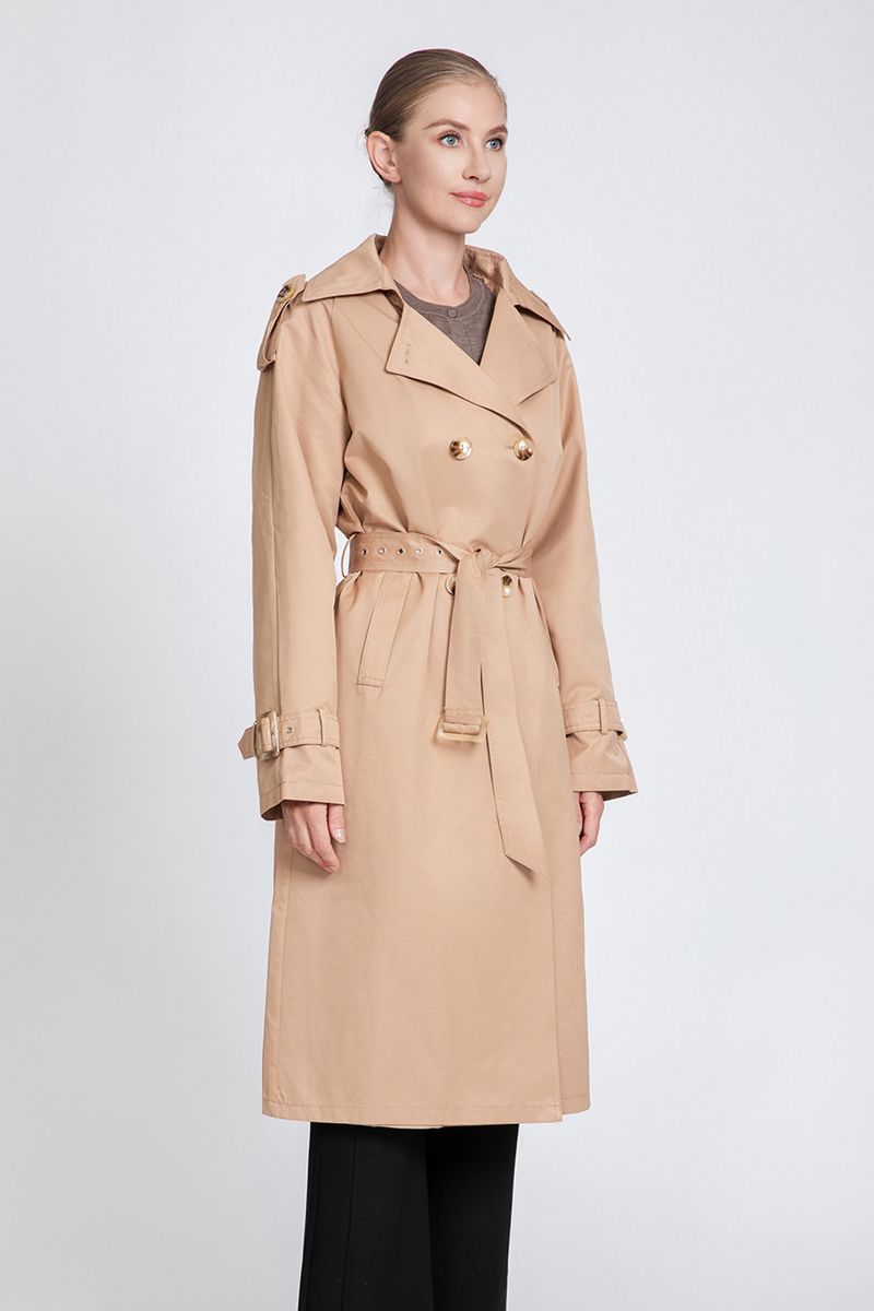 Women's Tailored Double-Breasted Trench Coat with Belted Cuffs