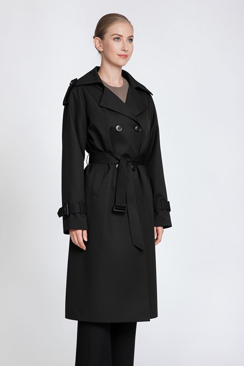 Women's Tailored Double-Breasted Trench Coat with Belted Cuffs