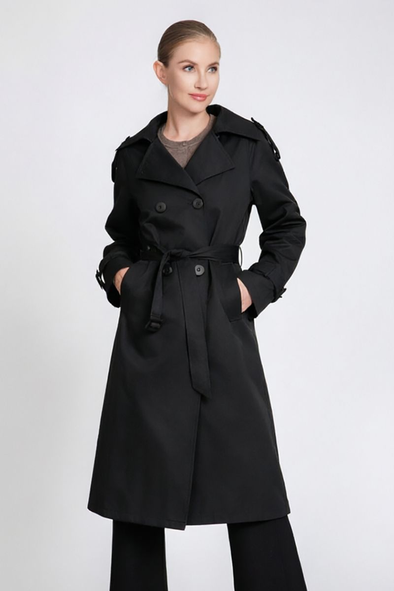 Women's Tailored Double-Breasted Trench Coat with Belted Cuffs