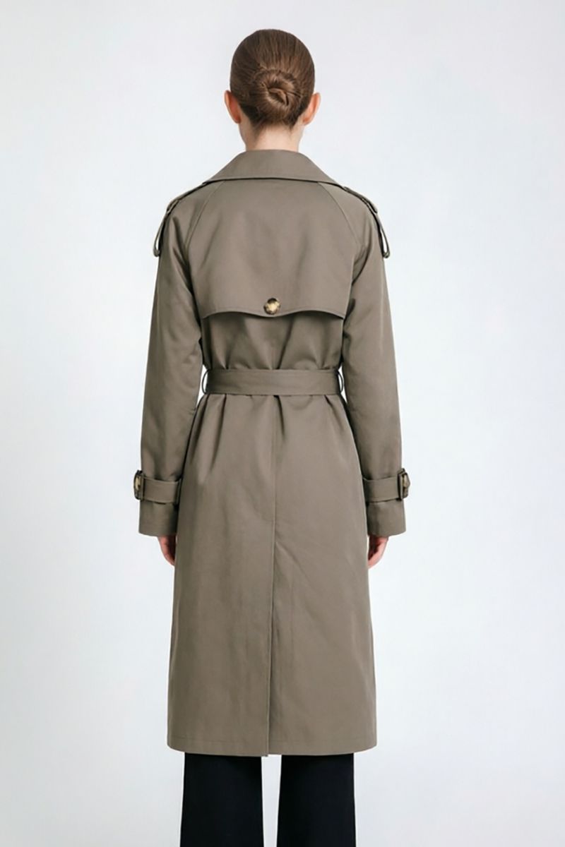 Women's Tailored Double-Breasted Trench Coat with Belted Cuffs