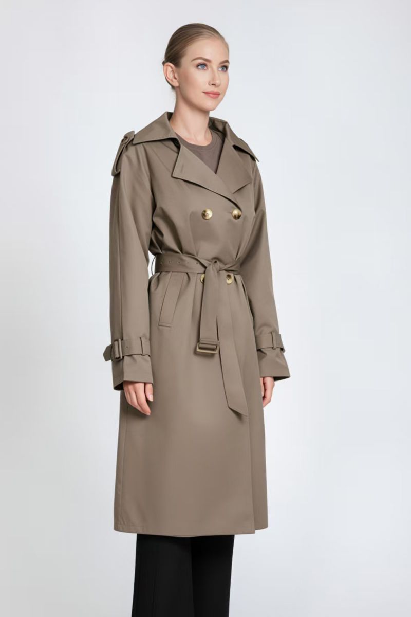 Women's Tailored Double-Breasted Trench Coat with Belted Cuffs