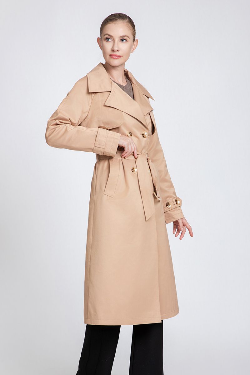 Women's Premium Cotton Blend Trench Coat with Eyelet Belt Detail