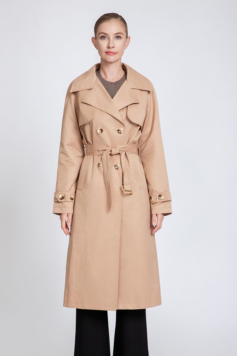 Women's Premium Cotton Blend Trench Coat with Eyelet Belt Detail