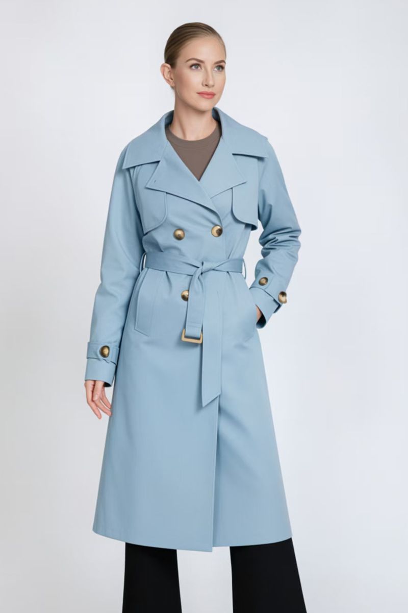 Women's Premium Cotton Blend Trench Coat with Eyelet Belt Detail