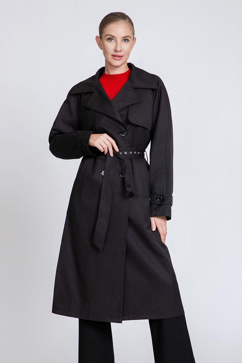Women's Premium Cotton Blend Trench Coat with Eyelet Belt Detail