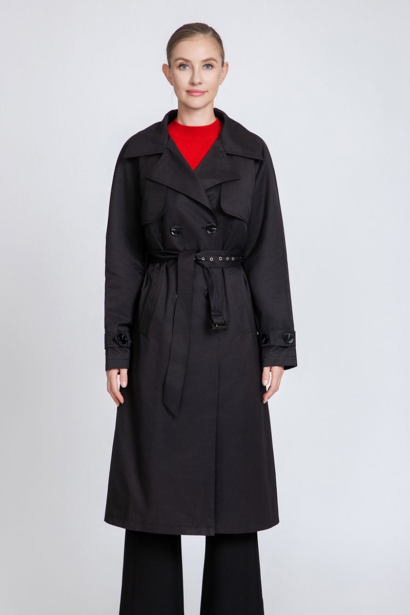 Women's Premium Cotton Blend Trench Coat with Eyelet Belt Detail