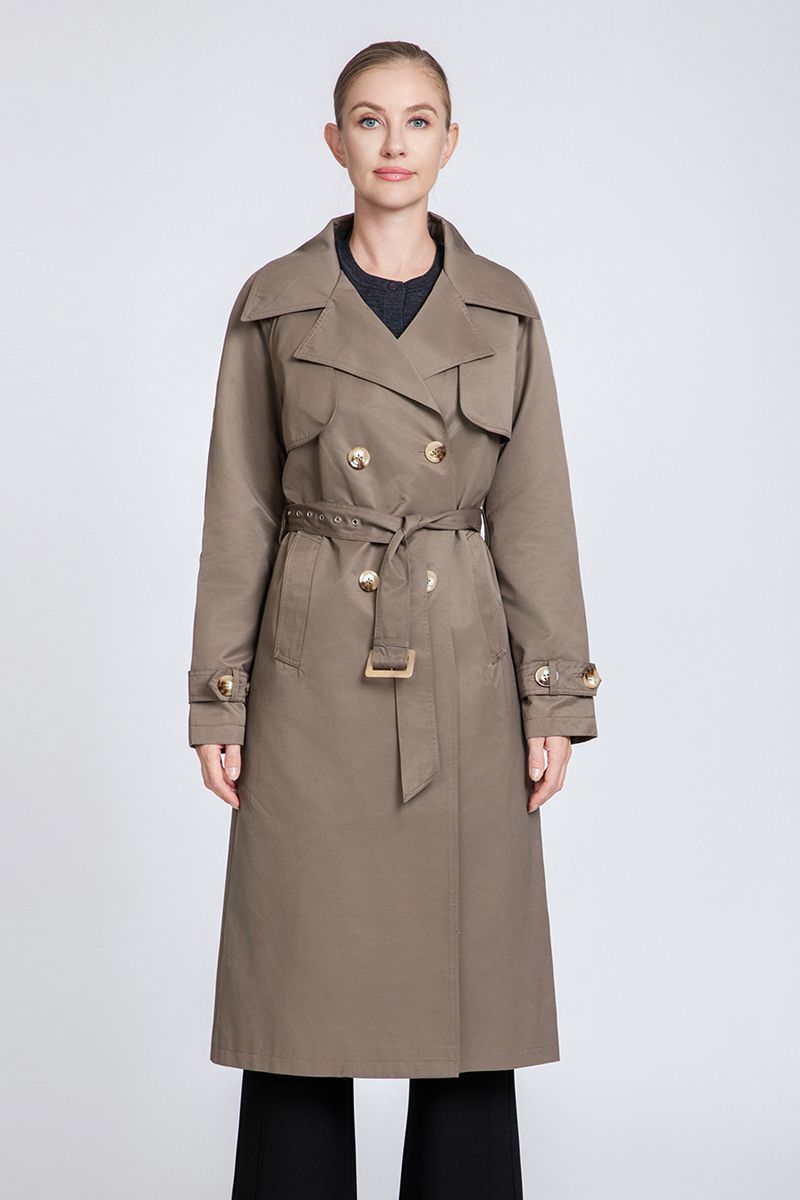 Women's Premium Cotton Blend Trench Coat with Eyelet Belt Detail