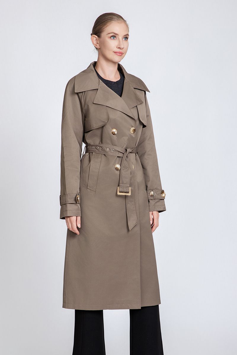 Women's Premium Cotton Blend Trench Coat with Eyelet Belt Detail