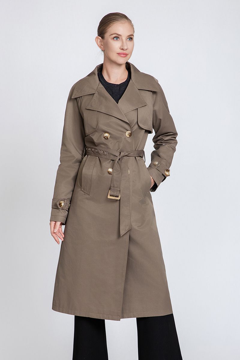 Women's Premium Cotton Blend Trench Coat with Eyelet Belt Detail