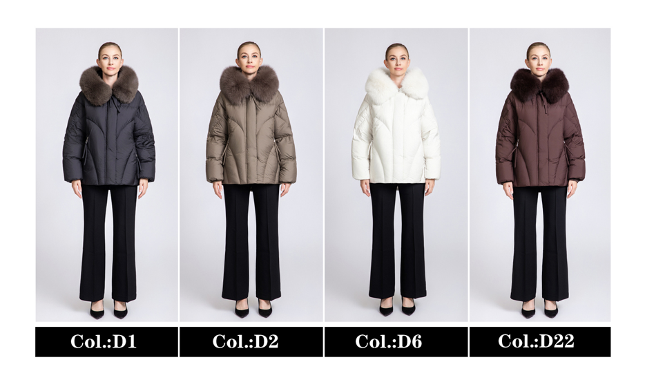 Fur-Collared Short-Line Silhouette Down Jacket