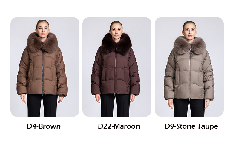 Women's short down jacket with fox fur collar