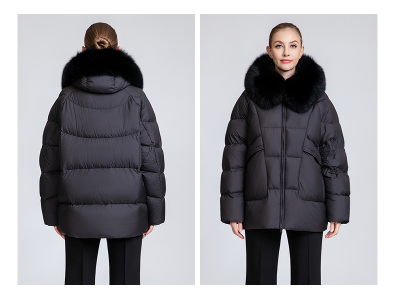 Short down jacketwith fox fur collar