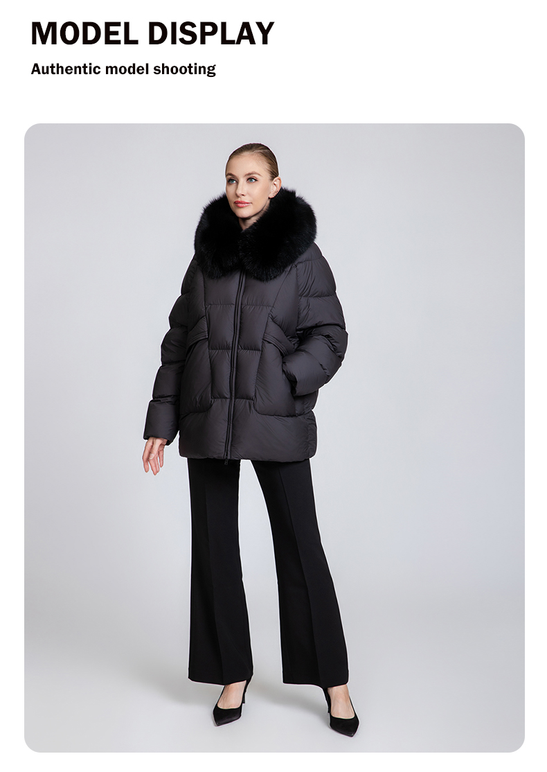 Short down jacketwith fox fur collar