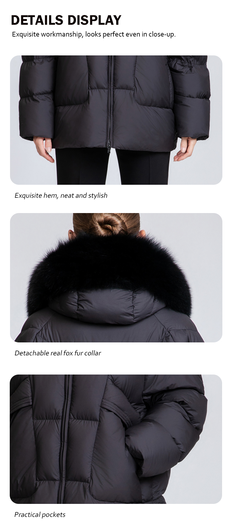 Short down jacketwith fox fur collar