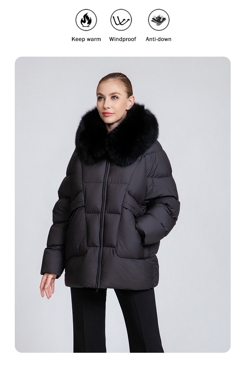 Short down jacketwith fox fur collar
