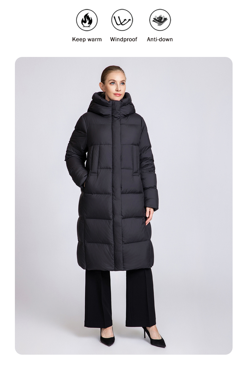 Women's long hooded thickened down jacket