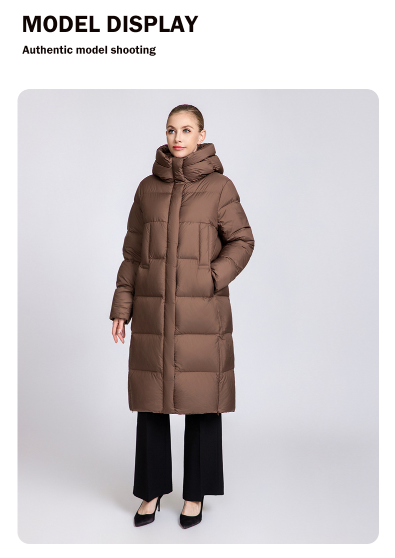Women's long hooded thickened down jacket