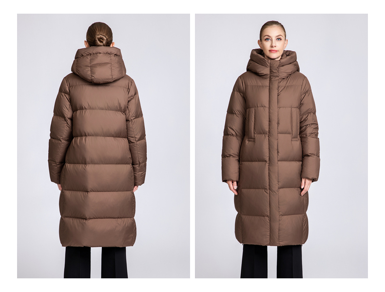 Women's long hooded thickened down jacket