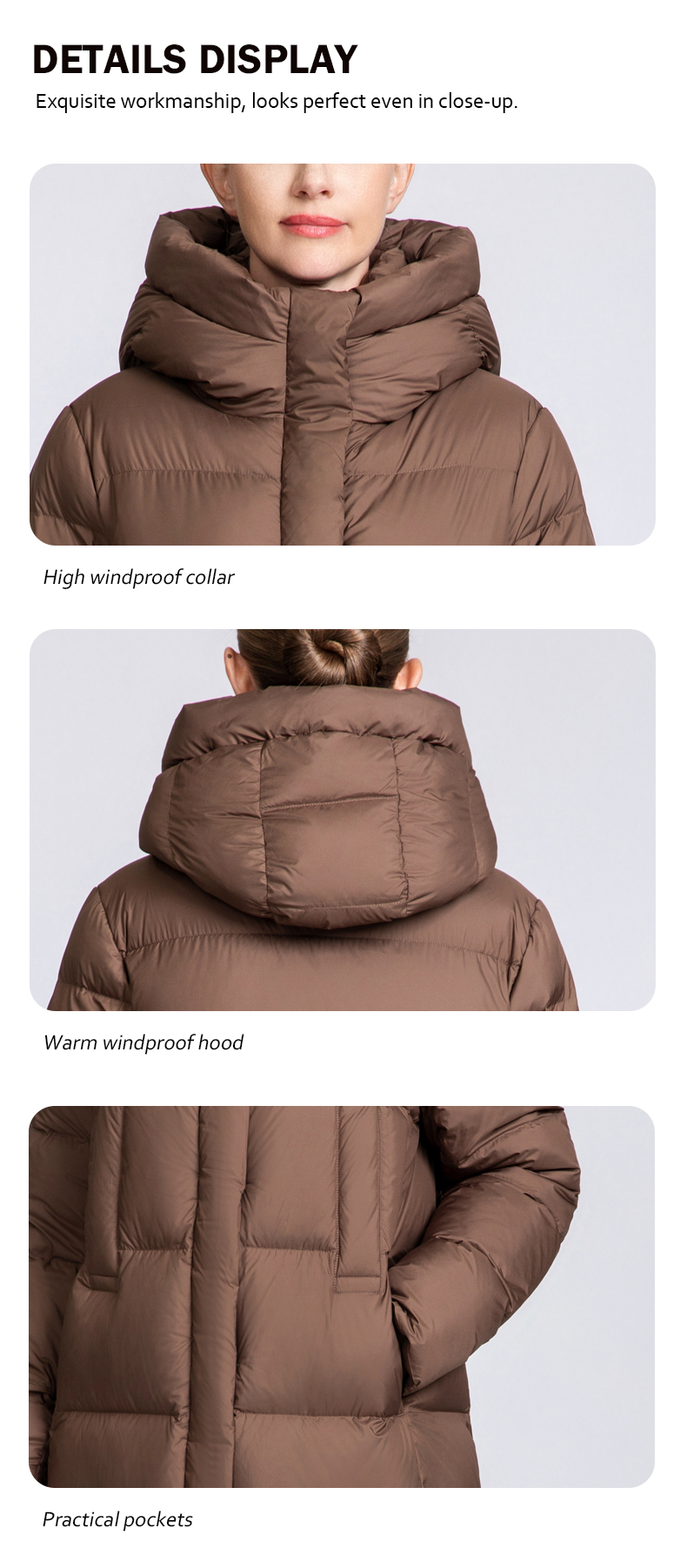 Women's long hooded thickened down jacket