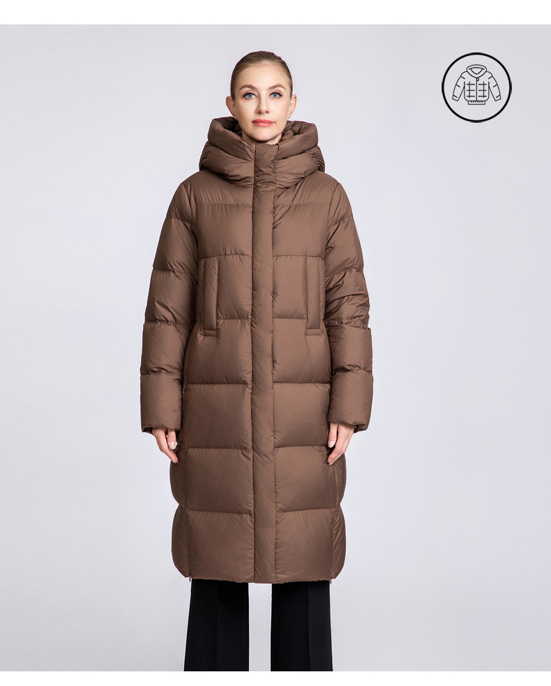 Women's long hooded thickened down jacket