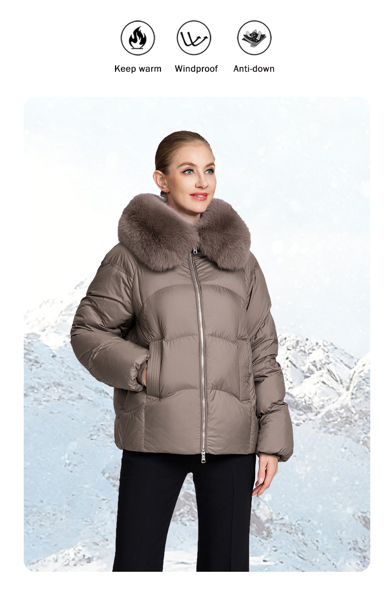 Women's short down jacket with fox fur collar