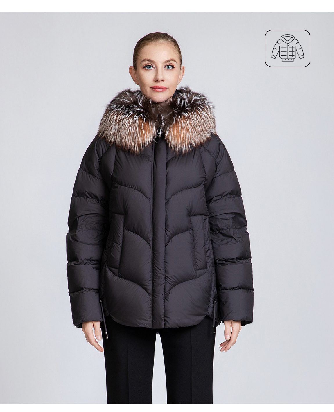 Warm and thickened women's short down jacket with fur collar