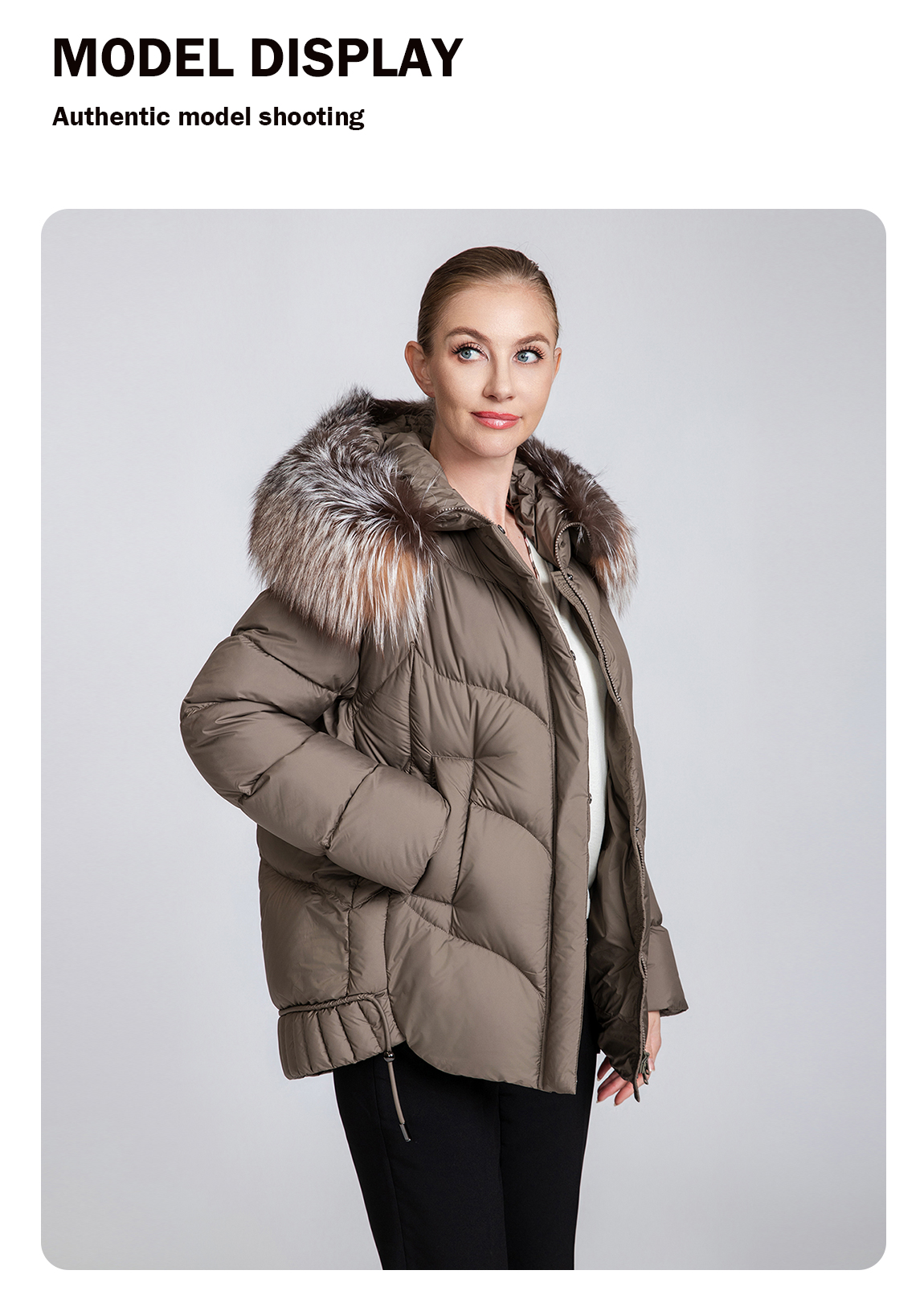 Warm and thickened women's short down jacket with fur collar