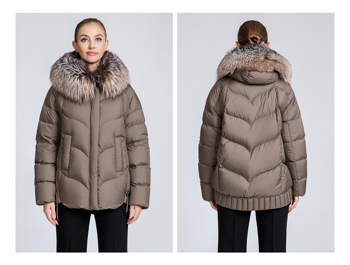 Warm and thickened women's short down jacket with fur collar