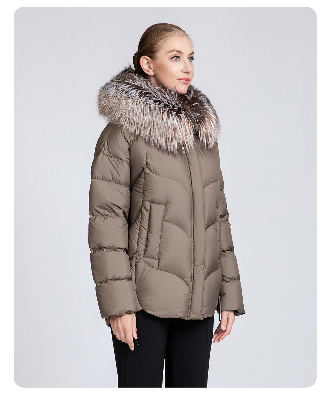Warm and thickened women's short down jacket with fur collar
