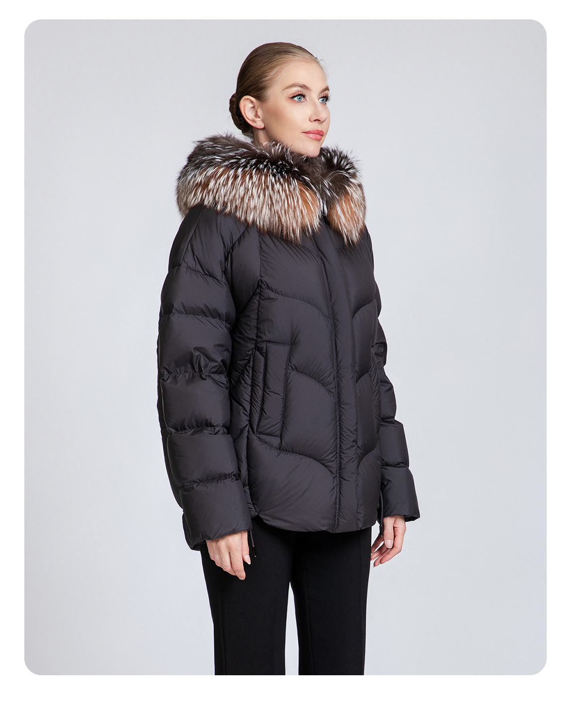 Warm and thickened women's short down jacket with fur collar