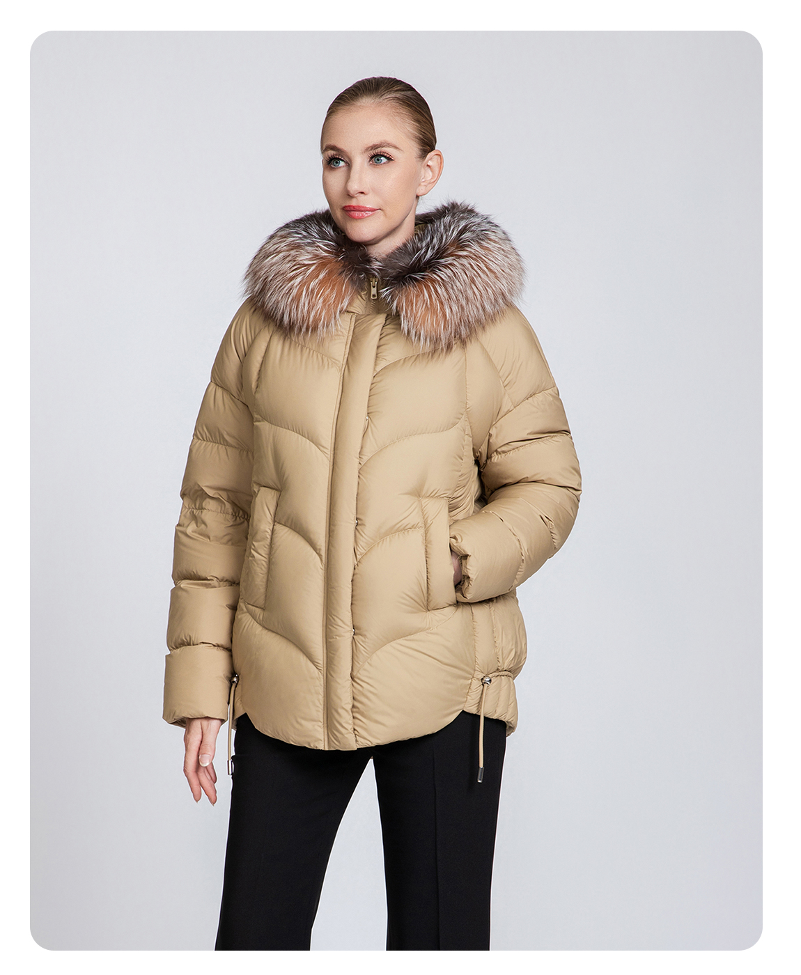 Warm and thickened women's short down jacket with fur collar
