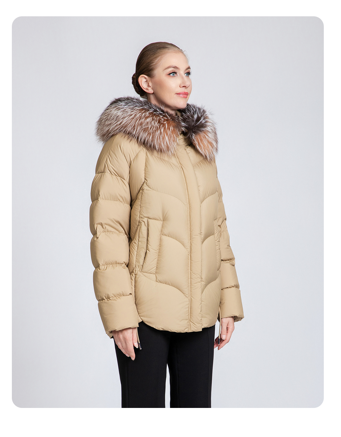 Warm and thickened women's short down jacket with fur collar
