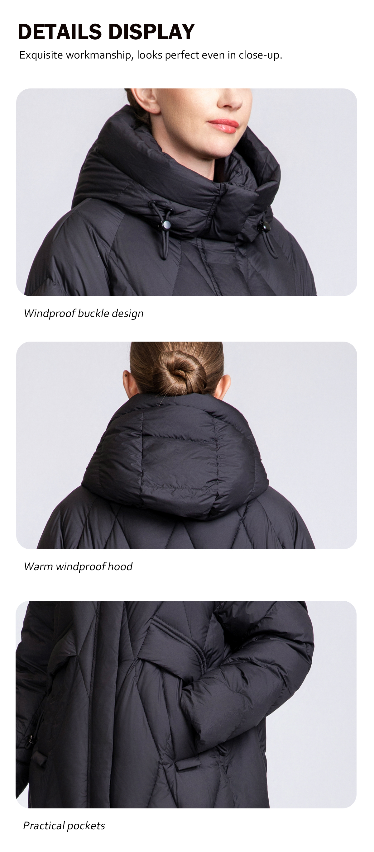 Winter knee-length thickened down coat