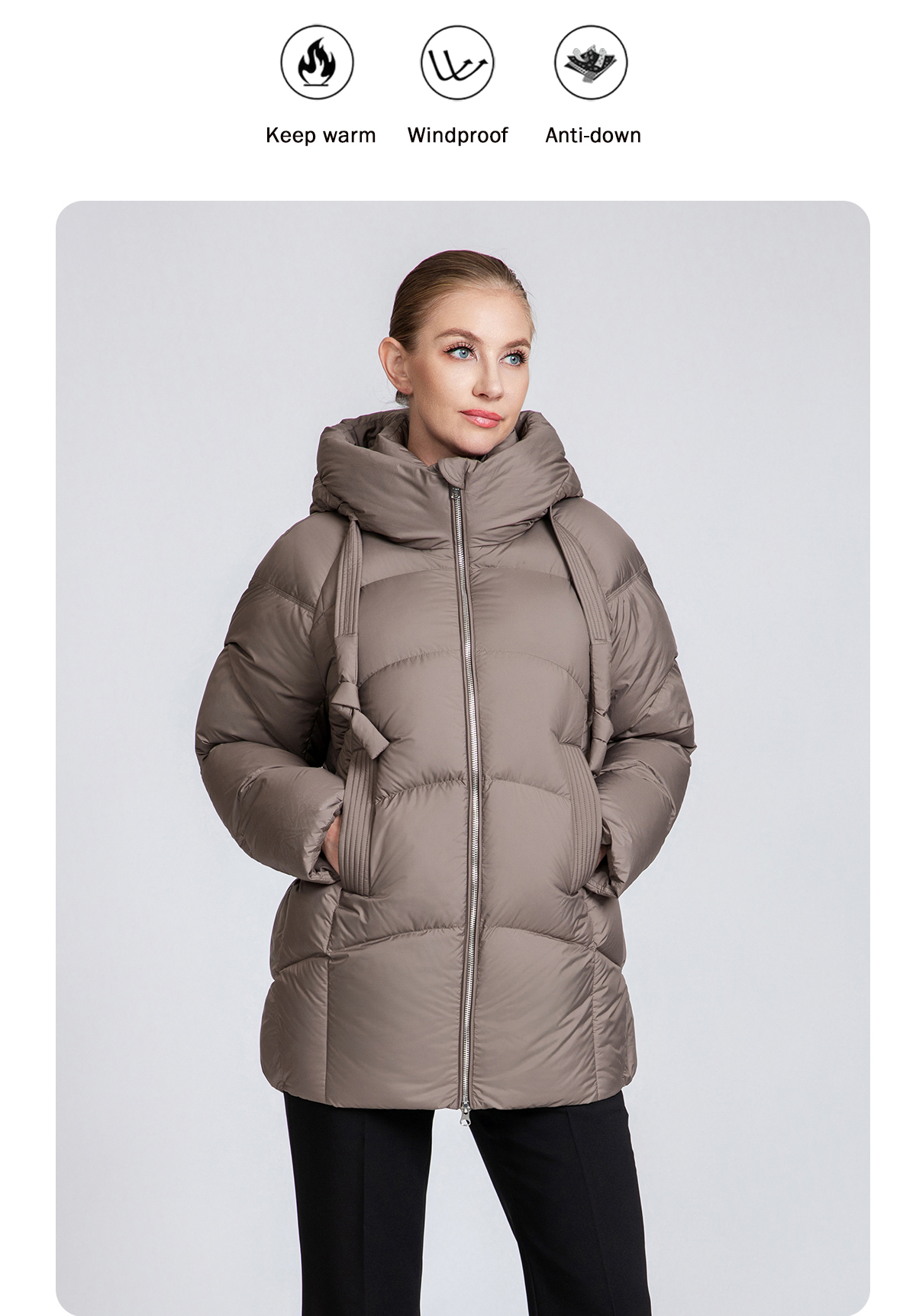Women's winter 90% duck down short hooded down jacket