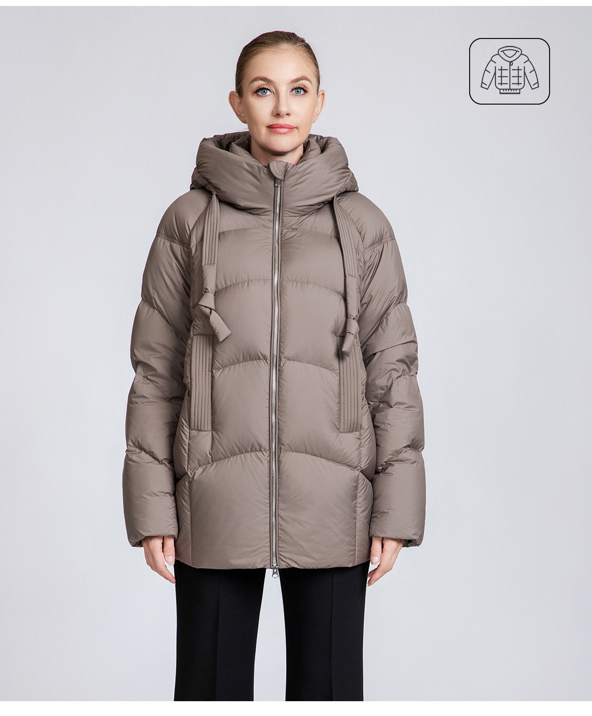 Women's winter 90% duck down short hooded down jacket