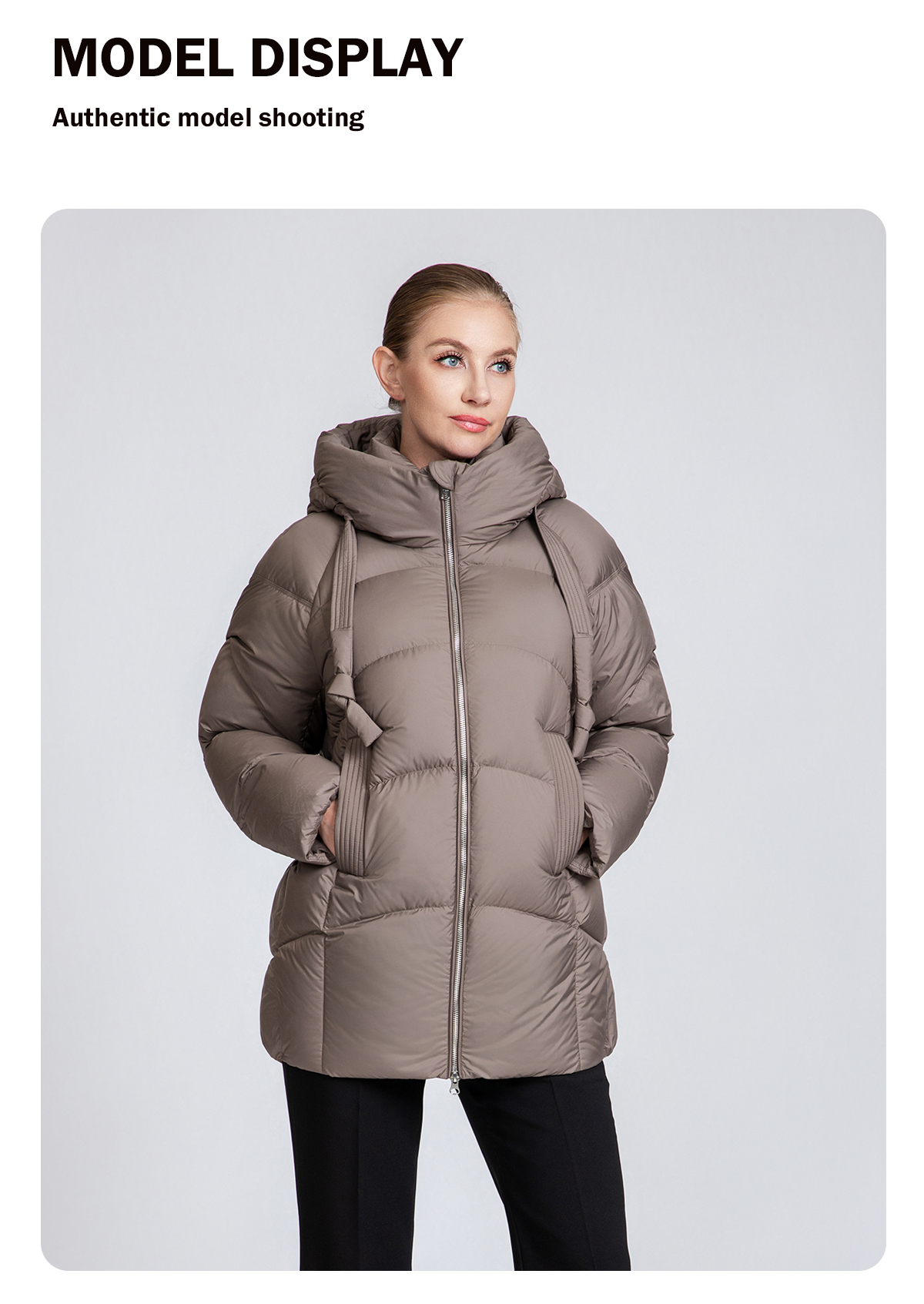 Women's winter 90% duck down short hooded down jacket