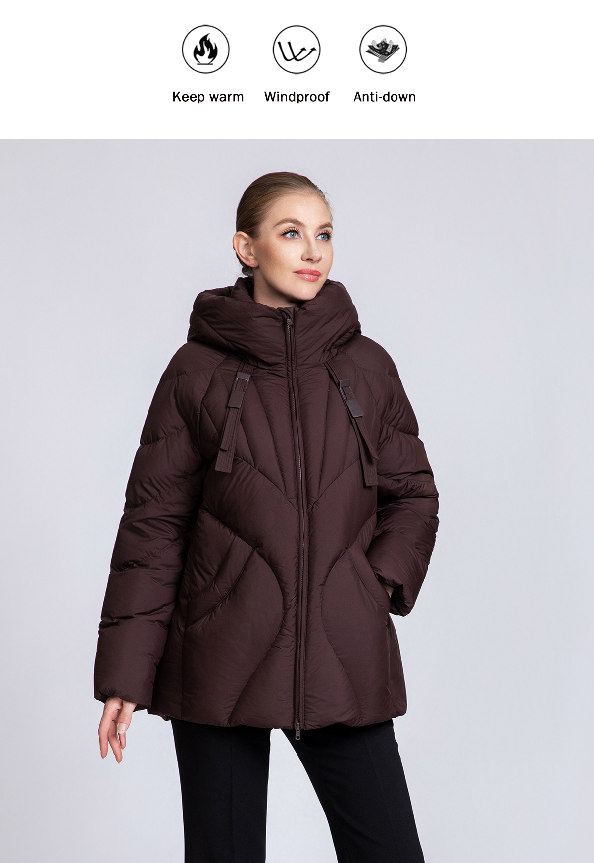 Women's Short Raglan Sleeve Down Jacket 90% Duck Down